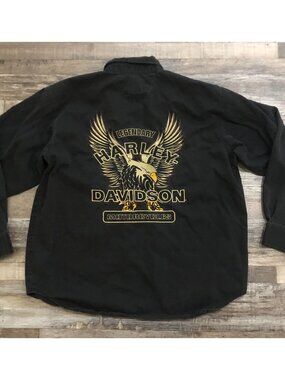 Harley-Davidson Mens XL Black Long Sleeve Button Up Embroidered Shirt